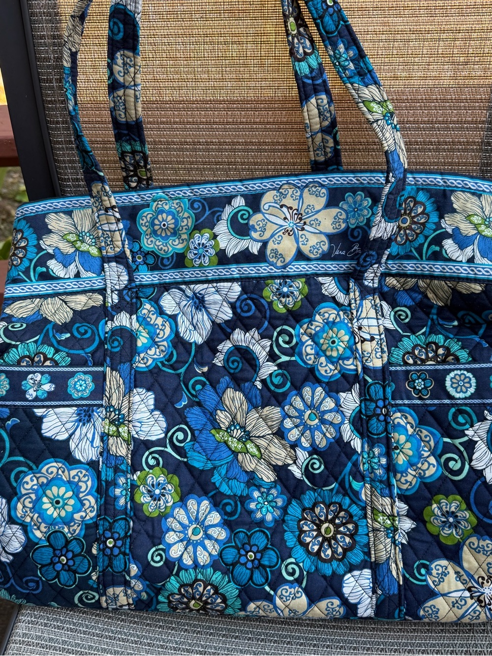 Vera Bradley Quilted Navy Floral Tote with Aqua Accents